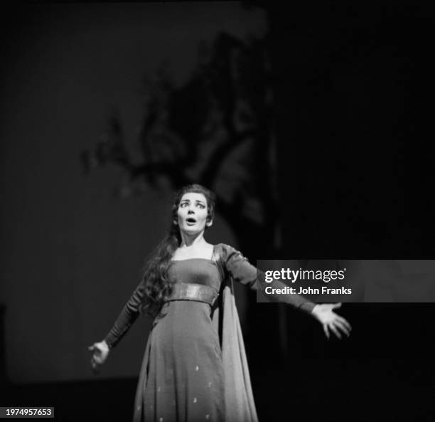 American-born Greek opera singer Maria Callas during rehearsals for 'Medea' at the Royal Opera House in Covent Garden, London, England, 16th June...