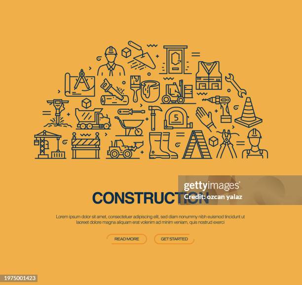 construction related vector banner design concept. global multi-sphere ready-to-use template. web banner, website header, magazine, mobile application etc. modern design. - bridge under construction stock illustrations