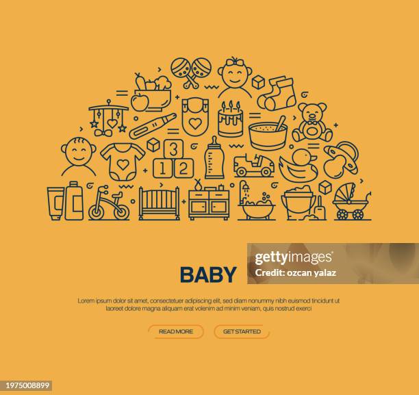 baby related vector banner design concept. global multi-sphere ready-to-use template. web banner, website header, magazine, mobile application etc. modern design. - two scientists stock illustrations