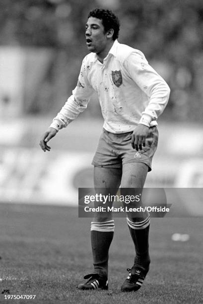 March 1983, Paris - Five Nations Rugby - France v Wales - Serge Blanco of France wearing a blood stained jersey after a nose injury.