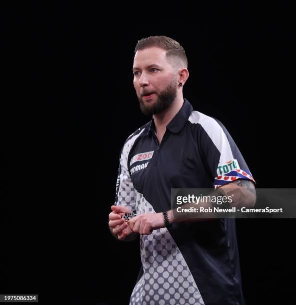 Danny Noppert during his Second Round match against Dave Chisnall at Marshall Arena on February 3, 2024 in Milton Keynes, England.