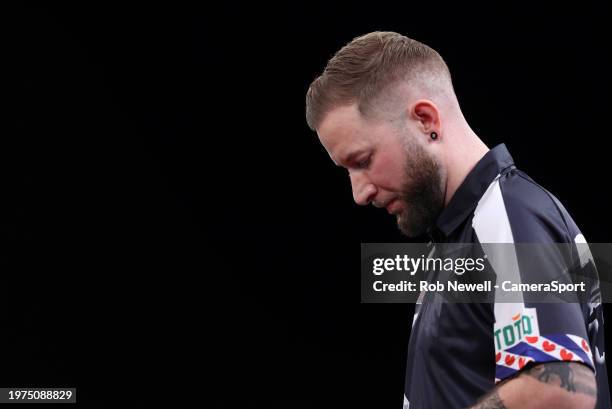 Danny Noppert during his Second Round match against Dave Chisnall at Marshall Arena on February 3, 2024 in Milton Keynes, England.