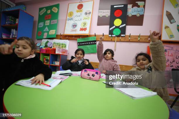 Palestinian children study at UNRWA school. At al-Am'ari Refugee Camp after funding cuts to UNRWA in Ramallah, West Bank on February 03, 2024. Last...