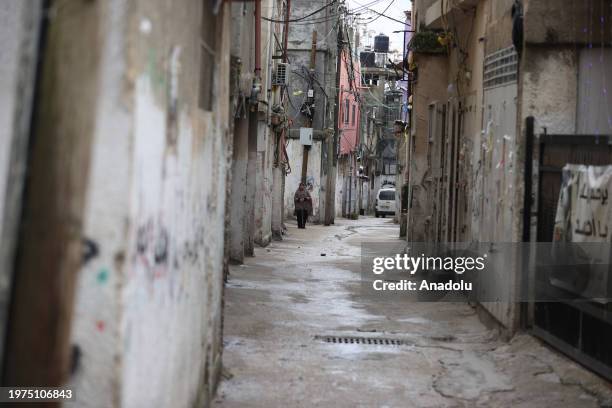 View of an empty narrow street at al-Am'ari Refugee Camp after funding cuts to UNRWA in Ramallah, West Bank on February 03, 2024. Last week,...