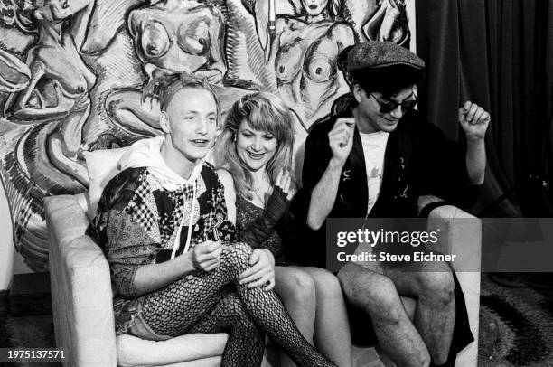 View of, from left, American author and 'Club Kids' James St James & singer Screamin' Rachael , and journalist Michael Musto during a photo shoot for...