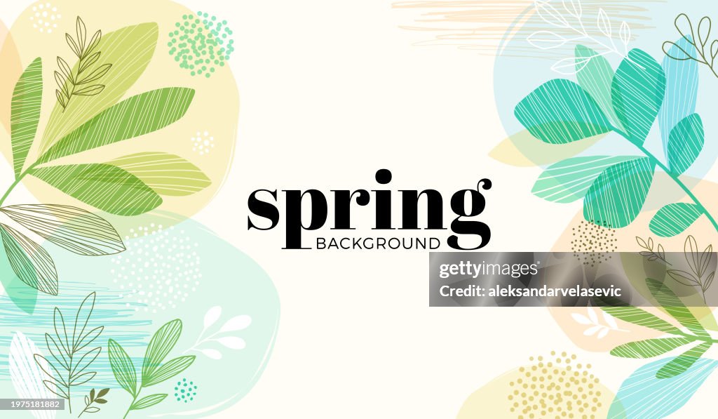 Hand Drawn Spring Leaves Background
