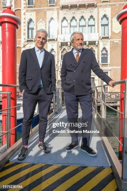 Brazilian Antonio Pedrosa and the President of the Venice Biennale Roberto Cicutto pose for a portrait at Ca' Giustinian, home of the Venice Biennale...