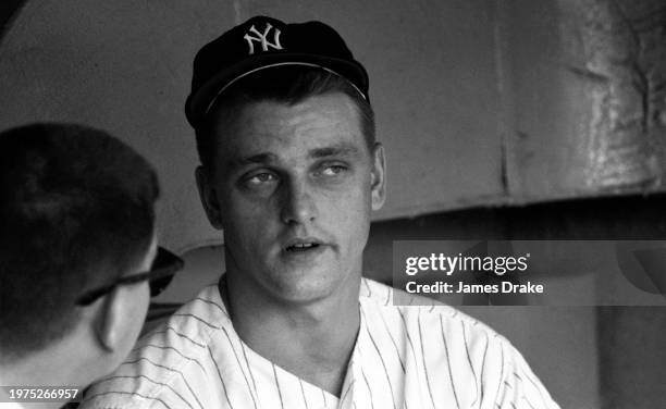 Roger Maris of the New York Yankees looks on prior to a game against the Boston Red Sox at Yankee Stadium in June, 1963 in New York, New York.