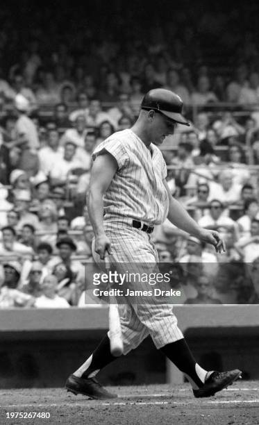 Roger Maris of the New York Yankees bats during a game against the Boston Red Sox at Yankee Stadium in June, 1963 in New York, New York.