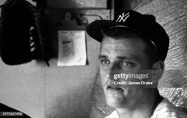 Roger Maris of the New York Yankees looks on prior to a game against the Boston Red Sox at Yankee Stadium in June, 1963 in New York, New York.