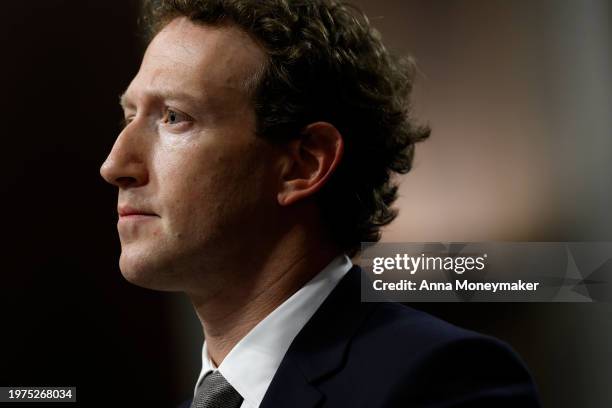 Mark Zuckerberg, CEO of Meta, testifies before the Senate Judiciary Committee at the Dirksen Senate Office Building on January 31, 2024 in...