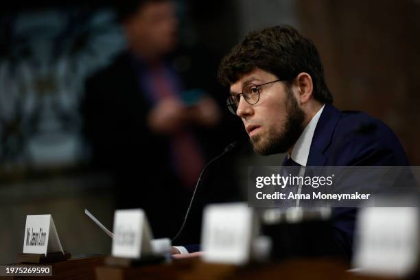 Jason Citron, CEO of Discord, testifies before the Senate Judiciary Committee at the Dirksen Senate Office Building on January 31, 2024 in...