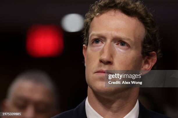 Mark Zuckerberg, CEO of Meta testifies before the Senate Judiciary Committee at the Dirksen Senate Office Building on January 31, 2024 in Washington,...