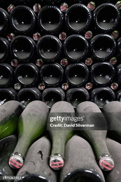 Pinot Noir Cap Classique sparkling wine ages in the bottle at the Graham Beck Estate winery on January 24, 2024 near Robertson in South Africa's...