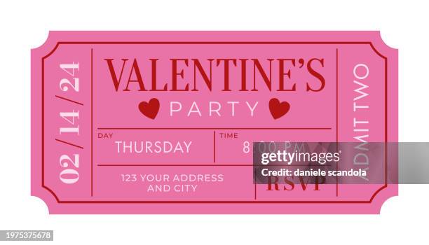 stockillustraties, clipart, cartoons en iconen met valentine’s day ticket invitation. - valentines day