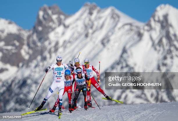 Norway's Joergen Graabak leads during the 10km cross counrty event of the FIS Men's Nordic Combined World Cup in Seefeld, Austria on February 3,...