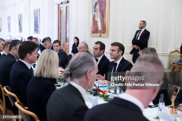 President Macron is meeting with government and the opposition at the Swedish Parliament, RIksdagen, on January 30, 2024 in Stockholm, Sweden. The...