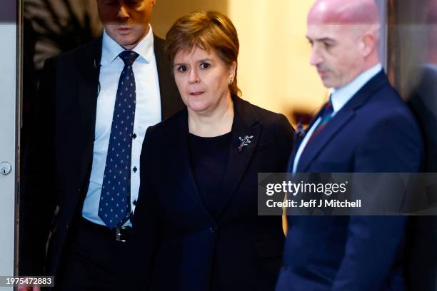 Former First Minister of Scotland Nicola Sturgeon departs the UK Covid inquiry at the Edinburgh International Conference Centre on January 31, 2024...