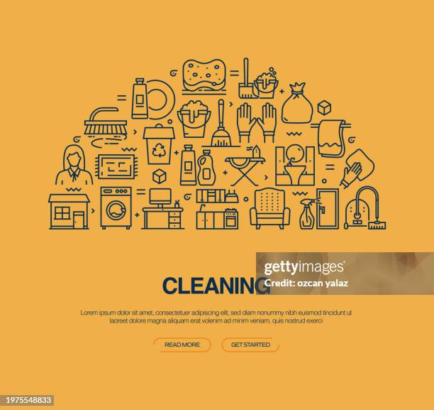 cleaning related vector banner design concept. global multi-sphere ready-to-use template. web banner, website header, magazine, mobile application etc. modern design. - kitchen garbage stock illustrations