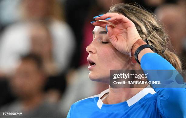 Croatia's Donna Vekic reacts as she plays against Russia's Ekaterina Alexandrova during the semi-final match of the WTA Upper Austria Ladies Linz...