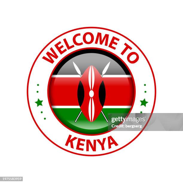 vector stamp. welcome to kenya. glossy icon with national flag. seal template - certificate border stock illustrations