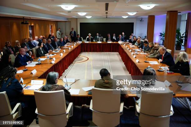 Republican presidential candidate and former U.S. President Donald Trump meets with leaders of the International Brotherhood of Teamsters at their...