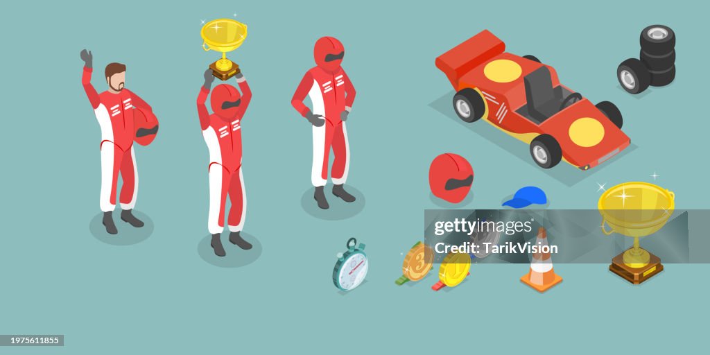 Auto Racing Items 3d Isometric Flat Vector Set Of Race Car Items High-Res Vector Graphic ...