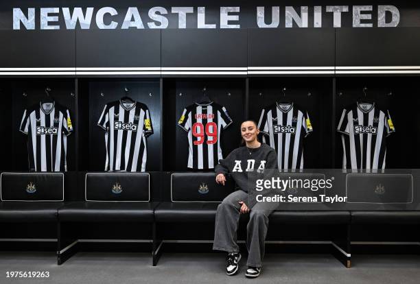 Lia Cataldo poses for photographs after signing for Newcastle United Women at St.James' Park on January 29, 2024 in Newcastle upon Tyne, England.