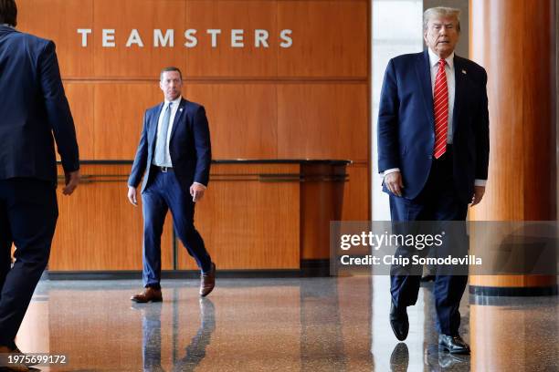 Republican presidential candidate and former U.S. President Donald Trump walks to a podium to deliver remarks after meeting with leaders of the...