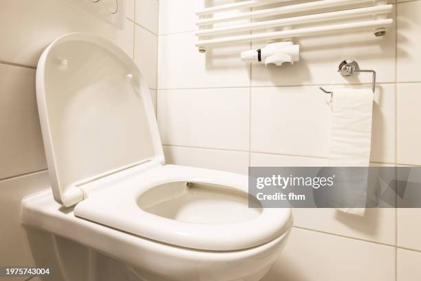 toilet bowl in modern bathroom - öffentliche toilette stock-fotos und bilder