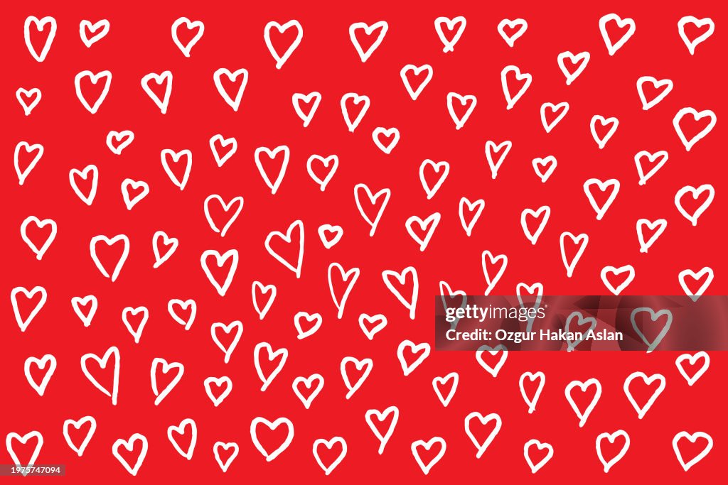 Diffrent Pattern Hearts Hand Drawn Hearts Of Different Sizes And Shapes Vector Pattern For ...