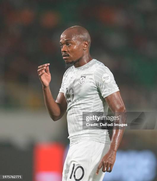 Percy Muzi Tau of South Africa gestures during the TotalEnergies CAF Africa Cup of Nations round of 16 match between Morocco and South Africa at...