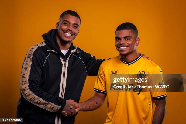 Wolverhampton Wanderers unveil new signing Noha Lemina as he poses for a photo with brother Mario Lemina at Molineux on January 31, 2024 in...