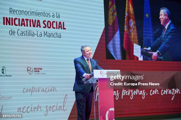 The President of Castilla-La Mancha, Emiliano Garcia-Page Sanchez, speaks during the Awards Ceremony for Social Initiative 2023, at the Municipal...