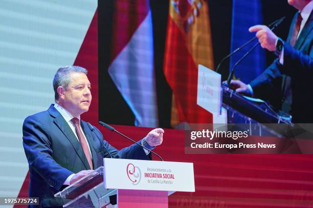 The President of Castilla-La Mancha, Emiliano Garcia-Page Sanchez, speaks during the Awards Ceremony for Social Initiative 2023, at the Municipal...