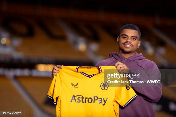Wolverhampton Wanderers unveil new signing Noha Lemina at Molineux on January 31, 2024 in Wolverhampton, England.