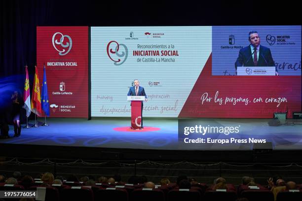 The President of Castilla-La Mancha, Emiliano Garcia-Page Sanchez, speaks during the Awards Ceremony for Social Initiative 2023, at the Municipal...