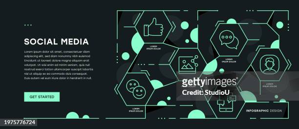 social media infographic web banner with editable stroke icons - auto post production filter stock illustrations