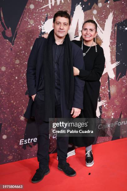 Omar Ayyashi and Sandra Garcia-Sanjuan attends the Madrid premiere of the documentary "Mapa A Pandataria" at CaixaForum on January 31, 2024 in...