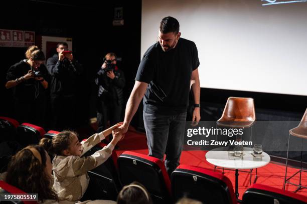 Marc Gasol greets his family at the cinema where he announces his retirement after 20 years in basketball on January 31, 2024 in Barcelona, Spain....