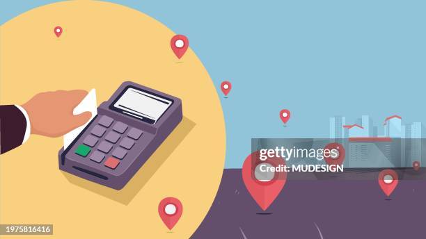 payment with credit card at location - swipe stock illustrations