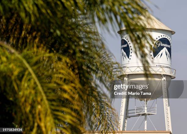The Paramount logo is displayed at Paramount Studios on January 31, 2024 in Los Angeles, California. Media mogul Byron Allen has made an offer to...