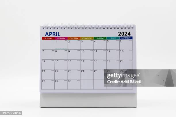 2024 april calendar with white background, the week starts on sunday - april stock pictures, royalty-free photos & images