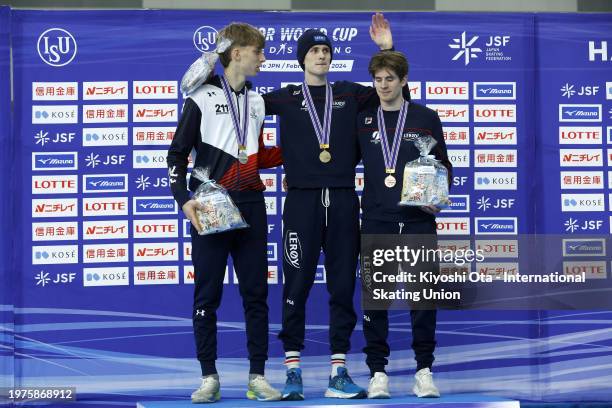 Silver medalist Metodej Jilek of the Czech Republic, gold medalist Sigurd Henriksen of Norway and bronze medalist Didrik Eng Strand of Norway...