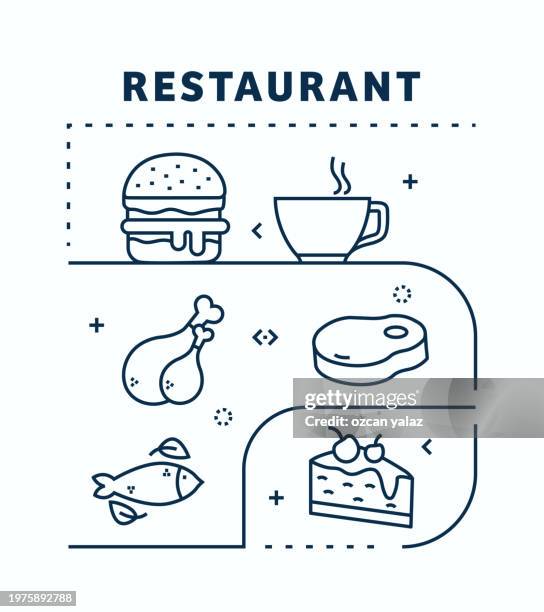 restaurant related vector banner design concept. global multi-sphere ready-to-use template. web banner, website header, magazine, mobile application etc. modern design. - chef serving steak stock illustrations