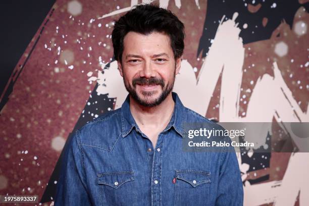 Álvaro Morte attends the Madrid premiere of the documentary "Mapa A Pandataria" at CaixaForum on January 31, 2024 in Madrid, Spain.