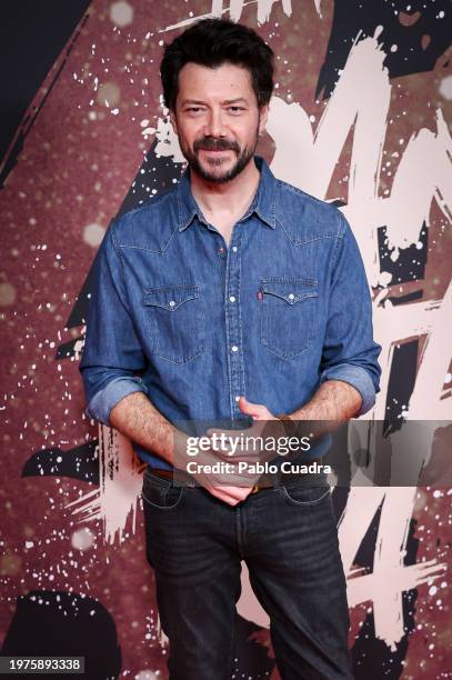 Álvaro Morte attends the Madrid premiere of the documentary "Mapa A Pandataria" at CaixaForum on January 31, 2024 in Madrid, Spain.