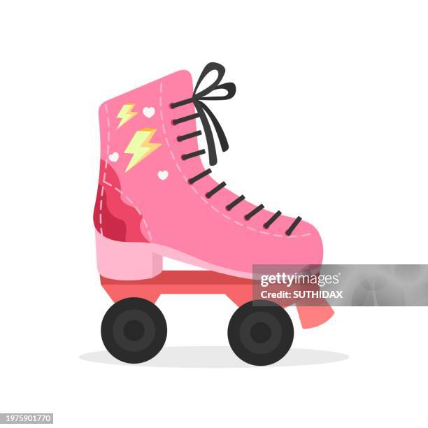 roller skates in 80’s and 90’s colorful style illustration type eight - skateboard icon stock illustrations