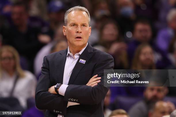 Head coach Chris Collins of the Northwestern Wildcats reacts against the Ohio State Buckeyes during the second half at Welsh-Ryan Arena on January...