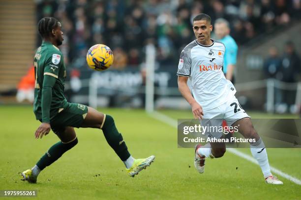 Bali Mumba of Plymouth Argyle and Kyle Naughton of Swansea City in action during the Sky Bet Championship match between Swansea City and Plymouth...